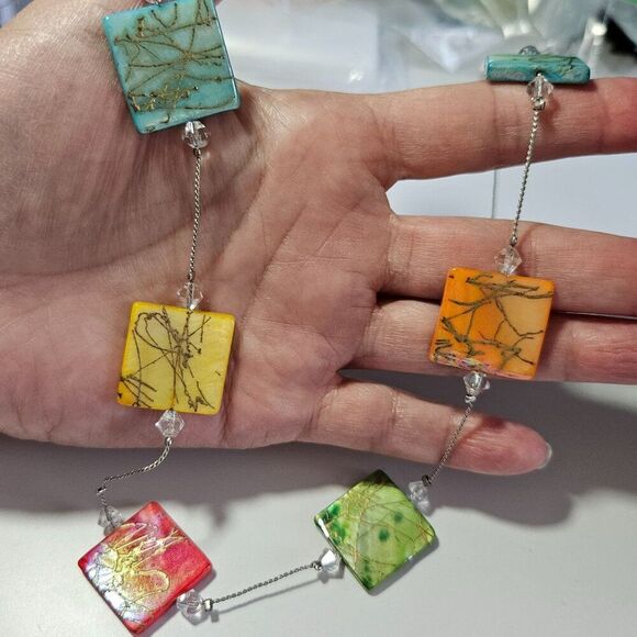 You & I silver tone colorful shell necklace - Picture 1 of 15